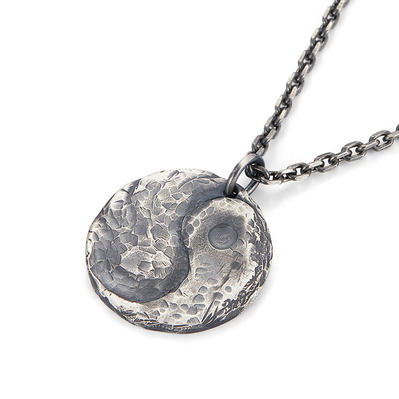 Buddha Stones 990 Sterling Silver Yin Yang Hammer Texture Collana con ciondolo Armonia - image 6