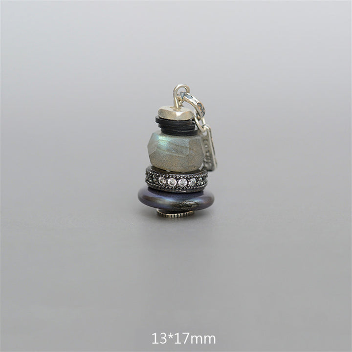 Collana con ciondolo calmante in labradorite con vari cristalli e Buddha Stones Zen Cairn - Ciondolo in labradorite 13*17 mm - image 22