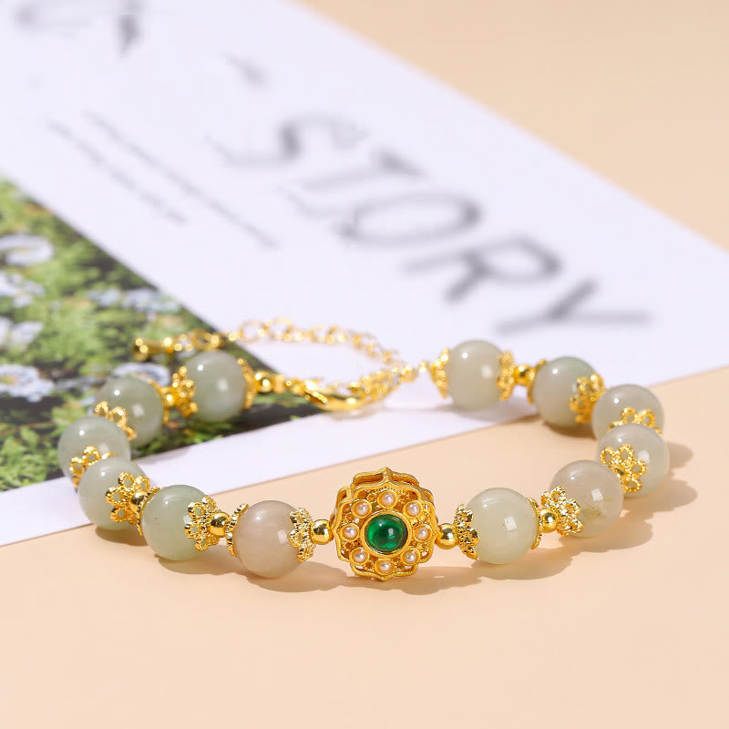 Braccialetto a catena con perline di giada naturale Buddha Stones Prosperity