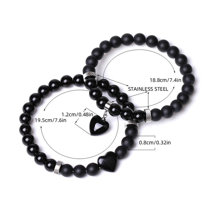 Buddha Stones 2 pezzi onice nero pietra di cristallo amore cuore protezione supporto coppia braccialetto