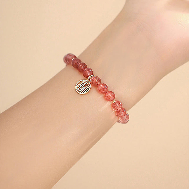 Braccialetto con ciondolo curativo in quarzo fragola placcato oro 14K Buddha Stones Fu