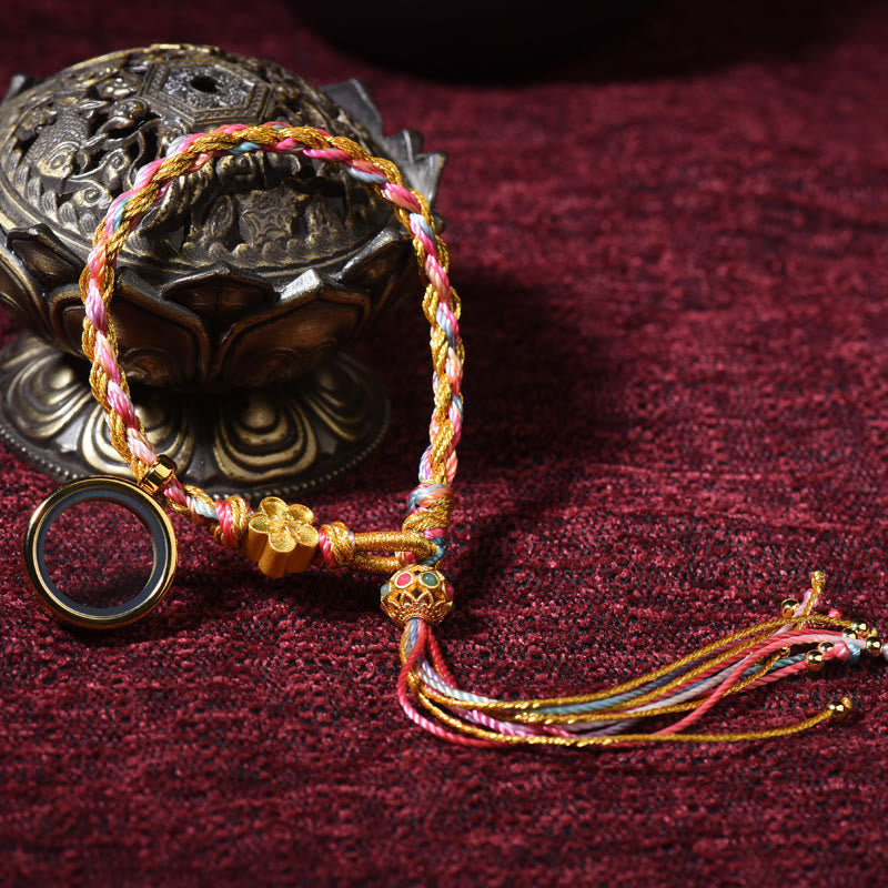 Braccialetto intrecciato a doppio giro con corda colorata fatta a mano in pietre Buddha Stones tibetane