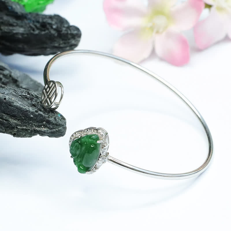 Braccialetto portafortuna Buddha Stones in argento sterling 925 con Buddha che ride e giada