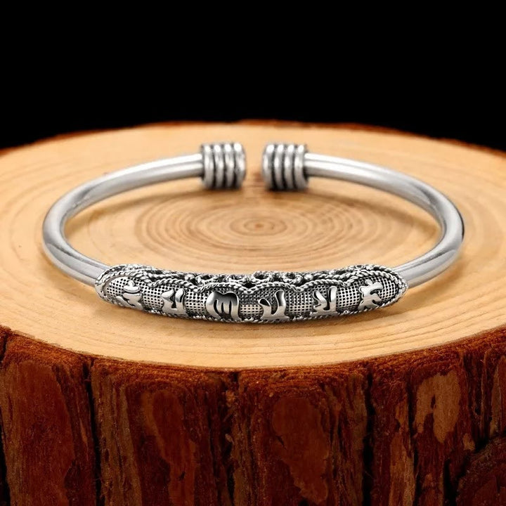 Bracciale rigido con polsino incisi Buddha Stones Om Mani Padme Hum Peace