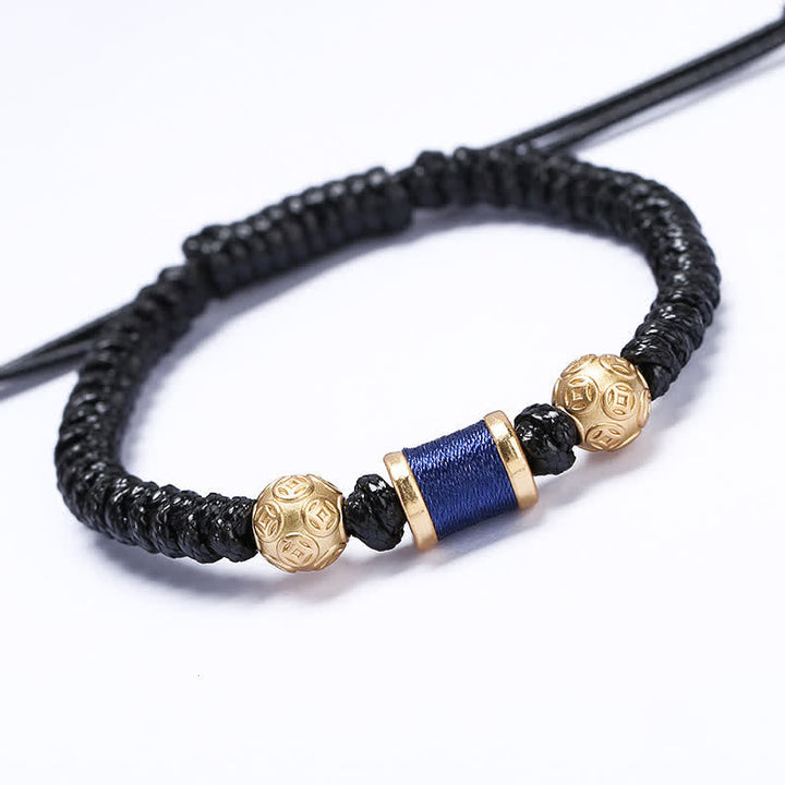 Braccialetto in corda intrecciata con perline di rame in argento sterling 999 Buddha Stones