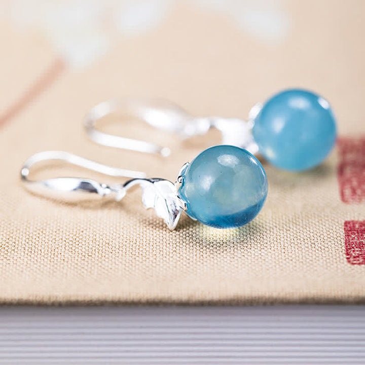 Buddha Stones 925 Sterling Silver Acquamarina Naturale Foglia Fiore Orecchini Collana Pace