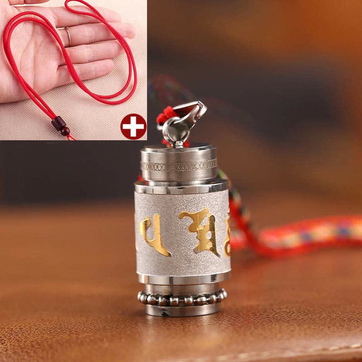 Buddha Stones Tibet Om Mani Padme Hum Shurangama Mantra Titanio Acciaio Saggezza Amuleto Collana Pendente - 1,4*2,4 cm - Argento - Filo rosso - image 29