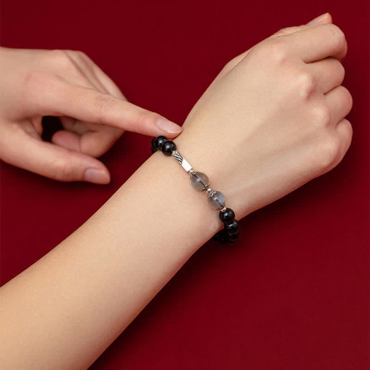 Bracciale di coppia in argento sterling 925 con pietra di luna e ossidiana