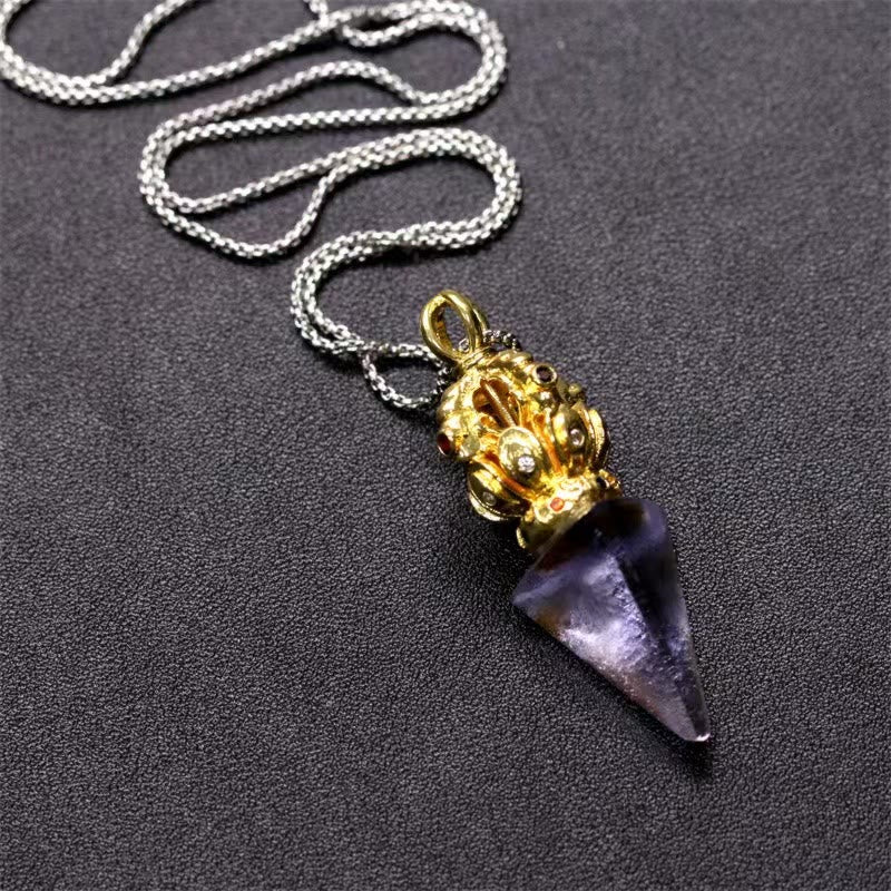 Buddha Stones Tibetano Dorje Vajra 4 punte Loto Liuli Cristallo Forza Collana Pendente