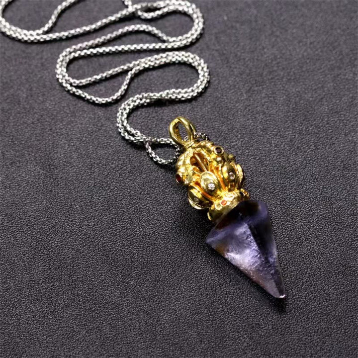 Buddha Stones Tibetano Dorje Vajra 4 punte Loto Liuli Cristallo Forza Collana Pendente