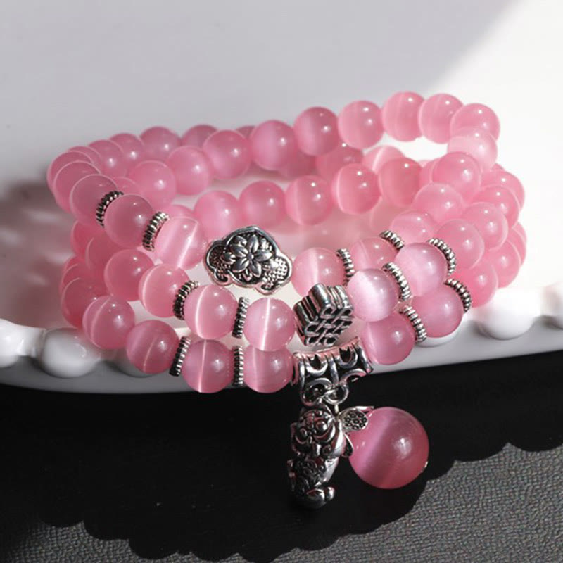 Braccialetto triplo avvolgente con supporto PiXiu Cat Eye Buddha Stones