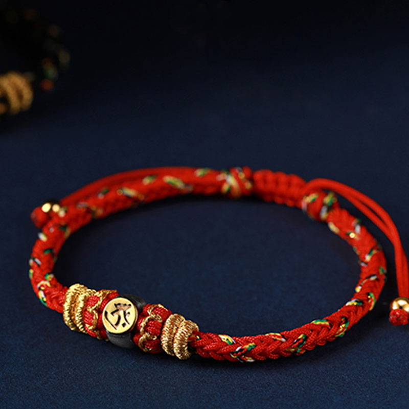 Braccialetto in corda intrecciata in argento con pietre Buddha Stones, zodiaco cinese, Buddha natale