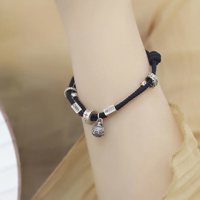 Bracciale intrecciato a mano Buddha Stones 925 Sterling Silver Gold con pesce Koi che ingoia la bestia