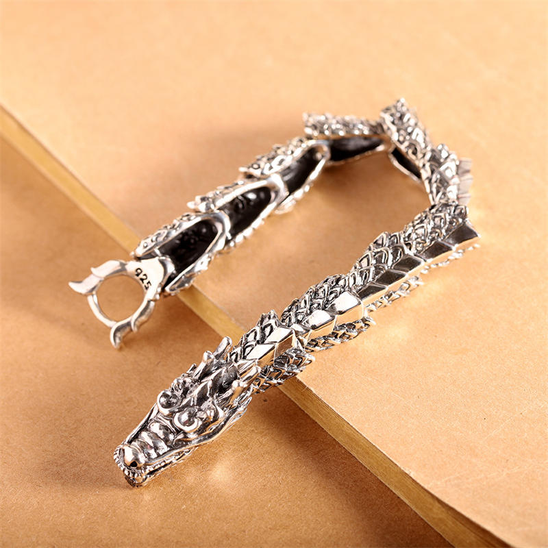 Buddha Stones Braccialetto in argento sterling 925 con drago, fortuna e successo - image 1