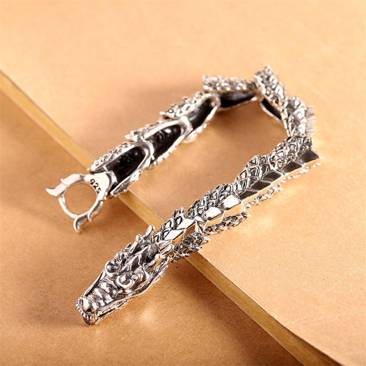 Buddha Stones Braccialetto in argento sterling 925 con drago, fortuna e successo - image 1