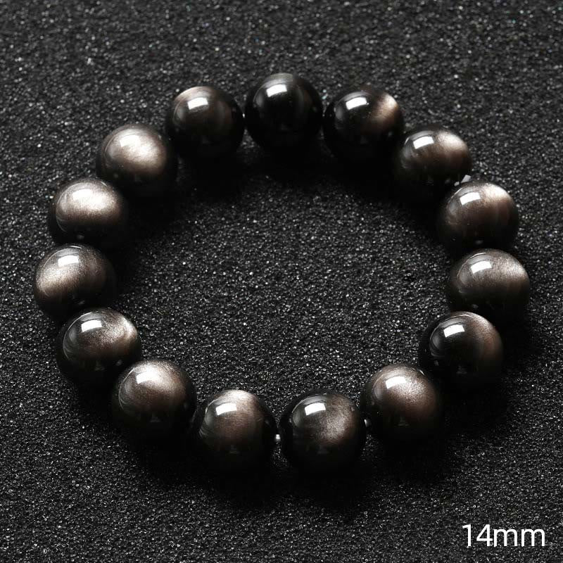 Braccialetto di protezione lenitiva in ossidiana lucida d'argento naturale Buddha Stones