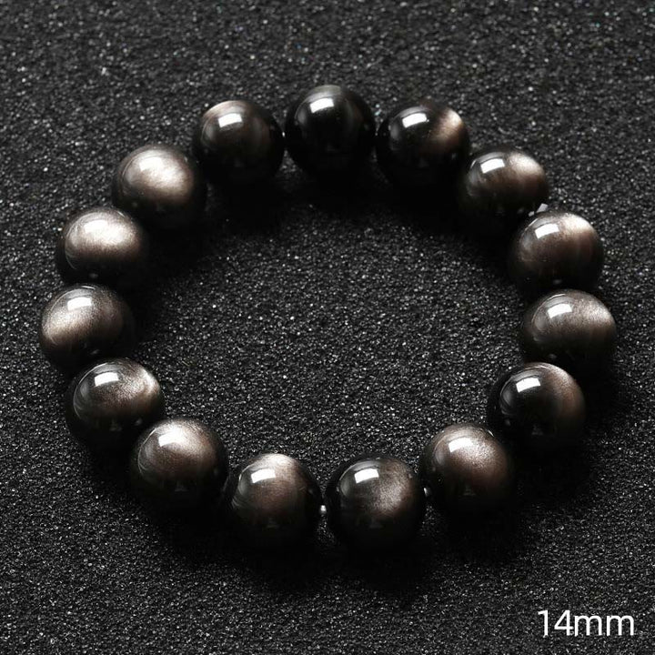 Braccialetto di protezione lenitiva in ossidiana lucida d'argento naturale Buddha Stones