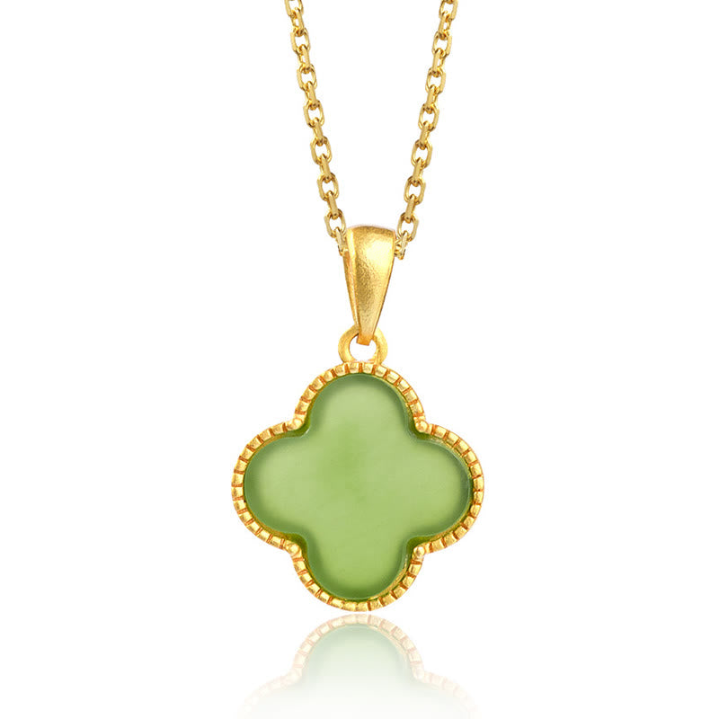 Collana con ciondolo a forma di quadrifoglio con Buddha Stones in argento sterling 925 e giada naturale di Hetian