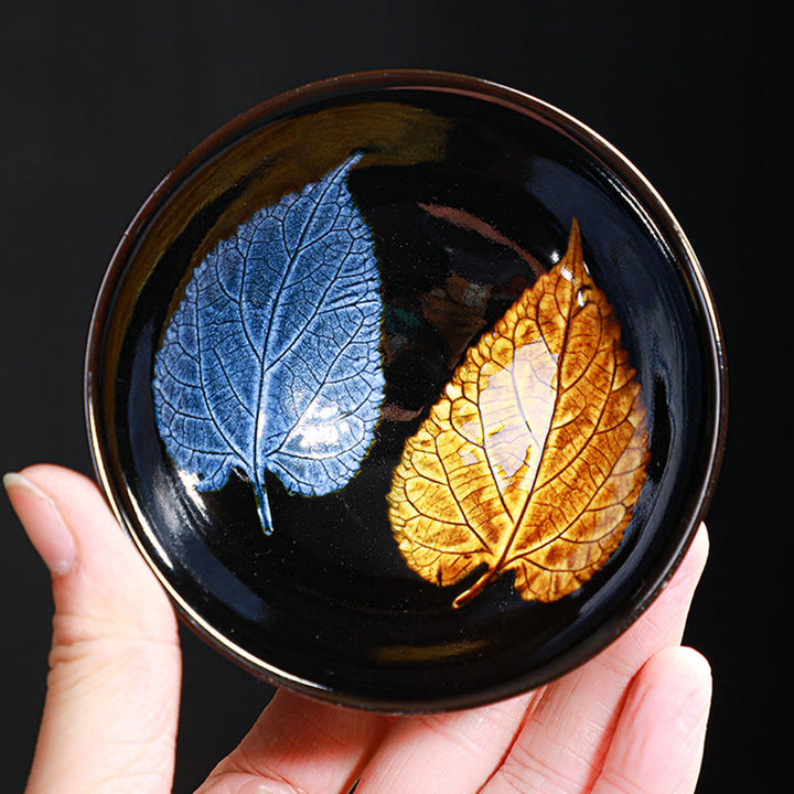 Buddha Stones Foglia d'acero dorata Tazza da tè cinese Jianzhan in ceramica Tazza da tè Tenmoku Kung Fu