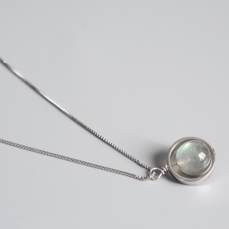 Buddha Stones 925 Sterling Silver Moonstone Love Planet Modello girevole Collana pendente - image 10