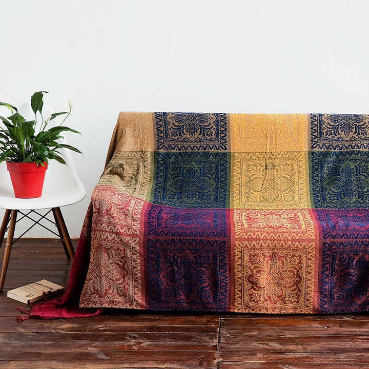 Coperta artigianale tinta a mano con motivo floreale tibetano Buddha Stones