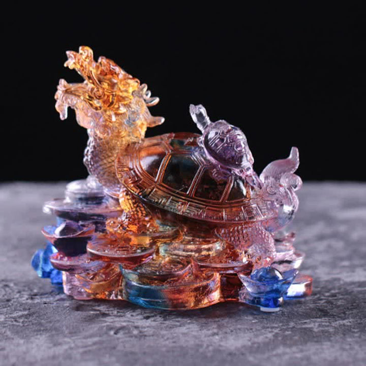 Buddha Stones Feng Shui Drago Tartaruga Monete Fatto a Mano Cristallo Liuli Fortuna Pezzo d'Arte Decorazione per Casa Ufficio