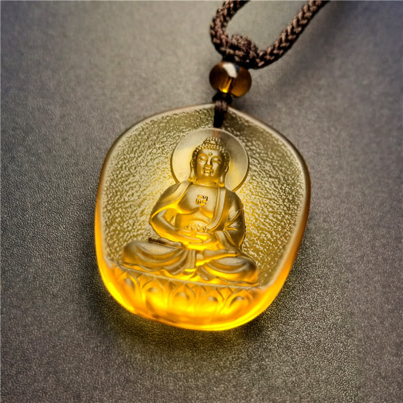 Buddha Stones Zodiaco cinese Buddha natale Benedizione Liuli Cristallo Compassione Collana Pendente - Cane/Maiale-Buddha Amitabha - image 1