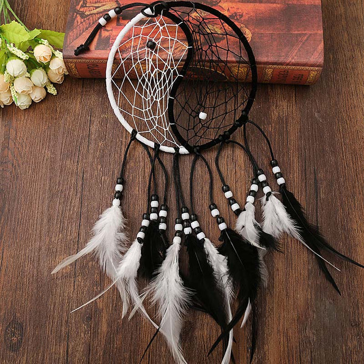 Acchiappasogni Yin Yang Rete circolare con piume Decorazione di equilibrio