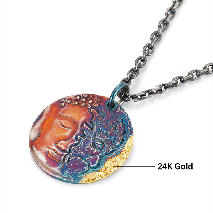 Collana con ciondolo a forma Buddha Stones in argento sterling 999 e oro 24K, metà demone e metà Buddha, con compassione - image 8