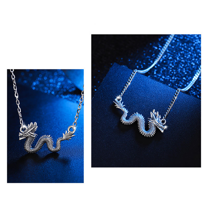 Collana con ciondolo a forma di catena di protezione del drago di buon auspicio dell'anno del drago in argento sterling 925 Buddha Stones