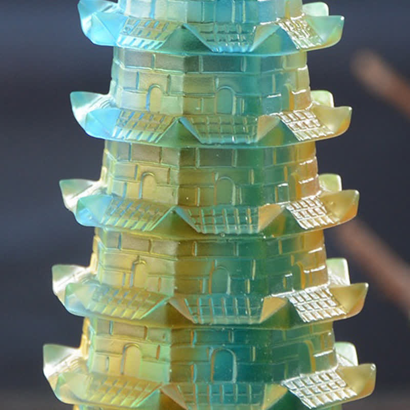Torre di Wenchang Feng Shui fatta a mano in cristallo Liuli Pagoda Pezzo d'arte Fortuna Decorazione per ufficio in casa
