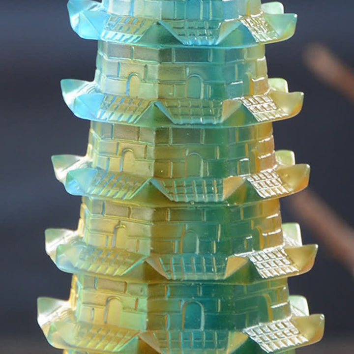 Torre di Wenchang Feng Shui fatta a mano in cristallo Liuli Pagoda Pezzo d'arte Fortuna Decorazione per ufficio in casa
