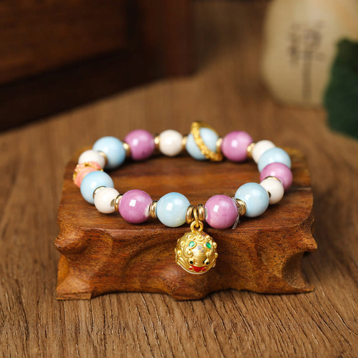 Buddha Stones Tibetano Zakiram Dea della Ricchezza Coniglio Testa di Leone Ciondolo Liuli Vetro Incenso Cenere Perline di Porcellana Braccialetto di Protezione