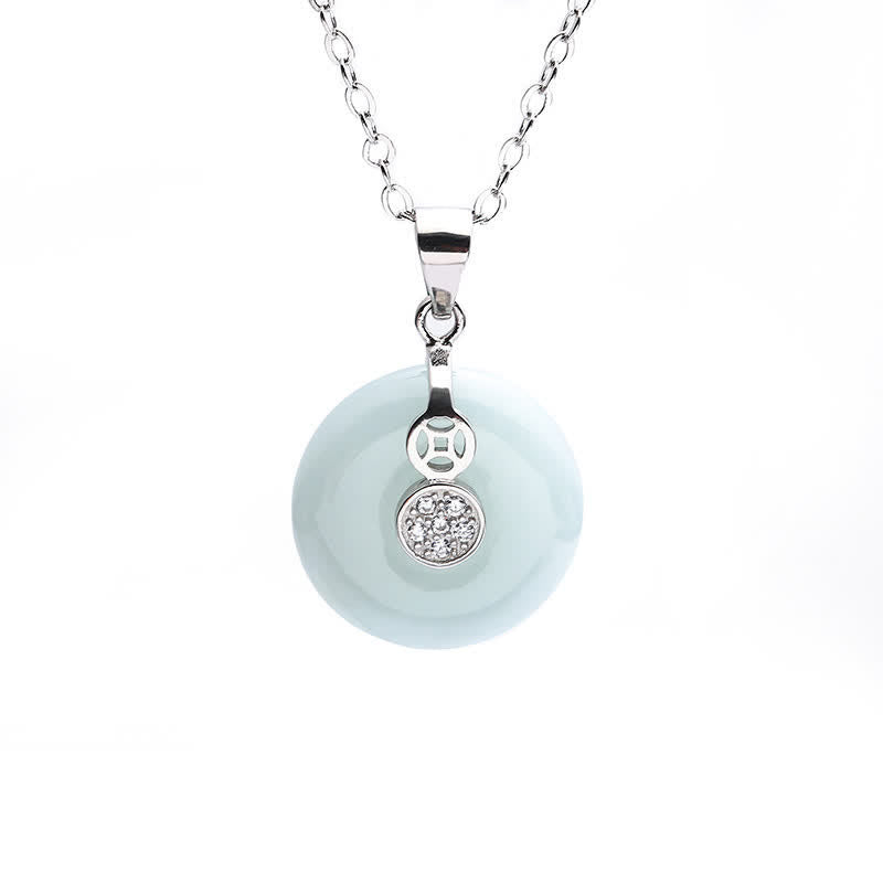Collana con ciondolo portafortuna in giada con fibbia della pace in argento sterling 925 Buddha Stones