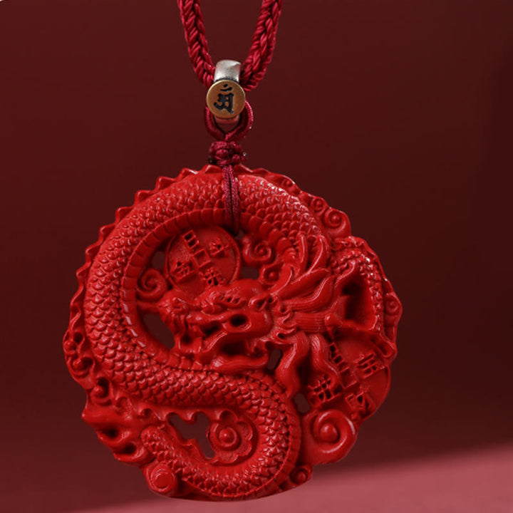 Collana con ciondolo portafortuna in argento sterling 925, con monete di rame e cinabro naturale, anno del drago , Buddha Stones