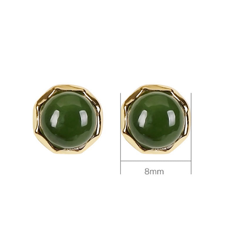 Orecchini a bottone con perline di giada ciano naturale Hetian in argento sterling 925 placcato oro Buddha Stones