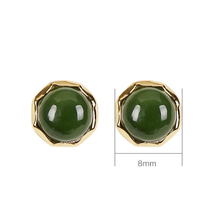 Orecchini a bottone con perline di giada ciano naturale Hetian in argento sterling 925 placcato oro Buddha Stones