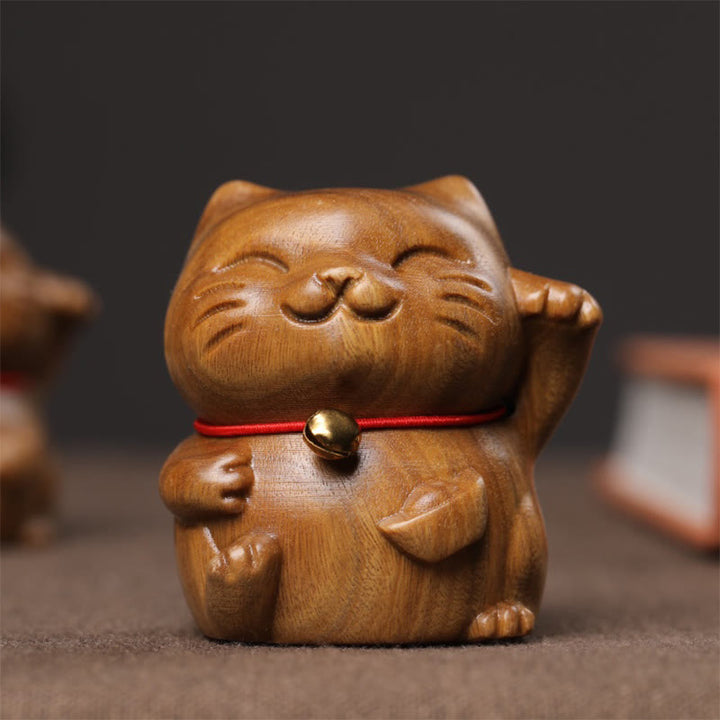 Buddha Stones Sandalo verde Piccolo Mini Carino Gatto Fortunato Pace Decorazioni - image 12