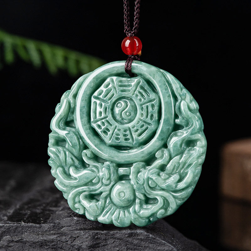 Collana con ciondolo in corda con equilibrio di Yin e Yang, drago e pietre Buddha Stones