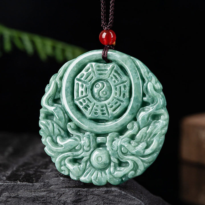 Collana con ciondolo in corda con equilibrio di Yin e Yang, drago e pietre Buddha Stones