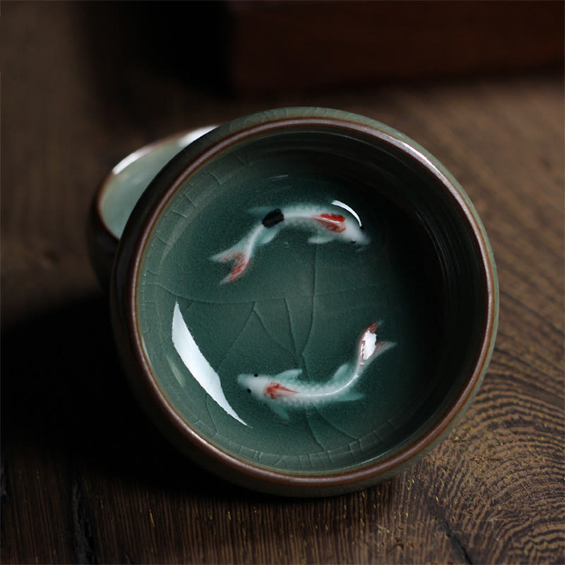 Buddha Stones Koi Fish colorato Tazza da tè in ceramica Kung Fu Tazza da tè Ciotola - image 1