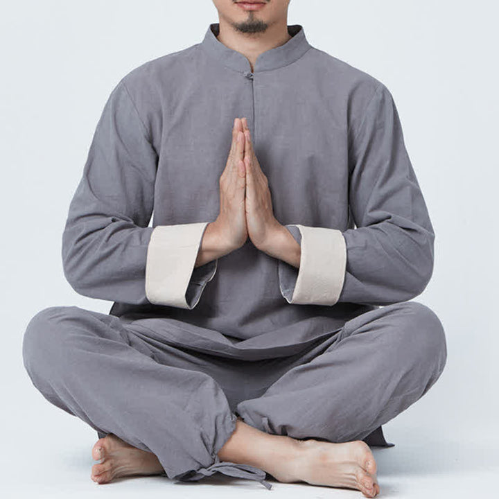 Buddha Stones Spirituale Zen Meditazione Yoga Preghiera Pratica Cotone Lino Abbigliamento Uomo Set