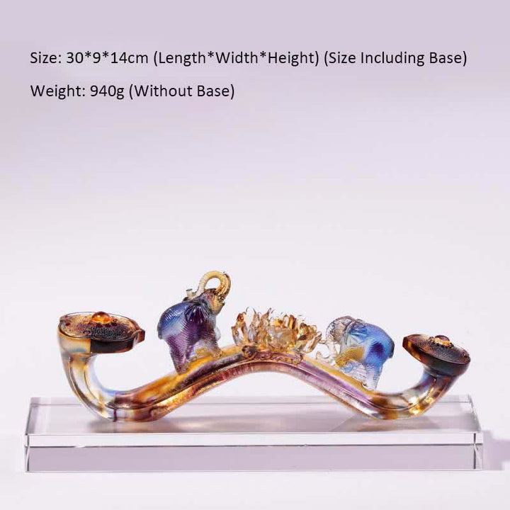 Pezzo d'arte in cristallo Liuli Ruyi fatto a mano, decorazione per la casa con elefante e base in cristallo - 30*9*14 cm - image 2