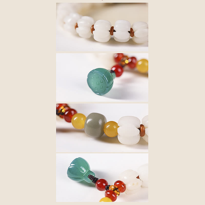 Braccialetto di perline di zucca incise con semi di Bodhi naturale, agata rossa, Bodhi Calm Harmony, Lotus