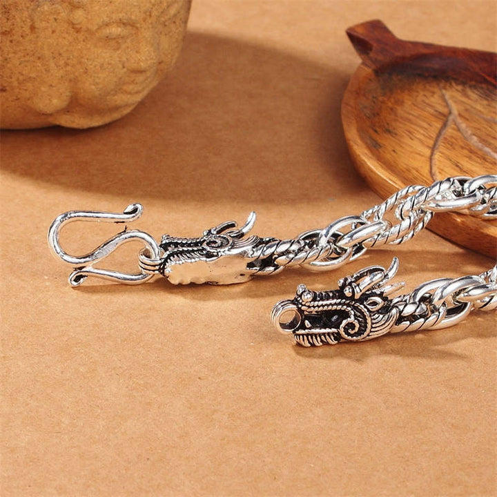 Braccialetto di protezione della fortuna del drago in argento sterling 925 Buddha Stones