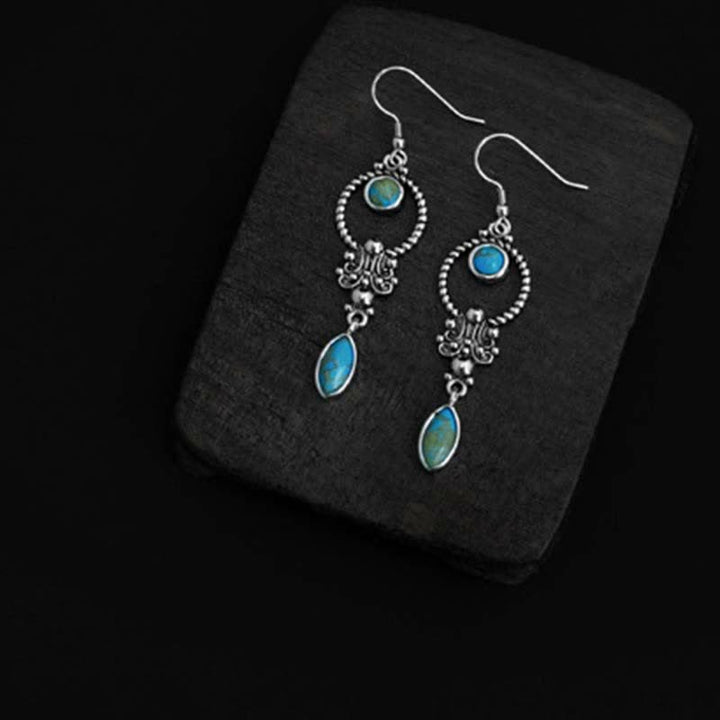 Orecchini pendenti a goccia con motivo a goccia turchese vintage in argento sterling 925 Buddha Stones