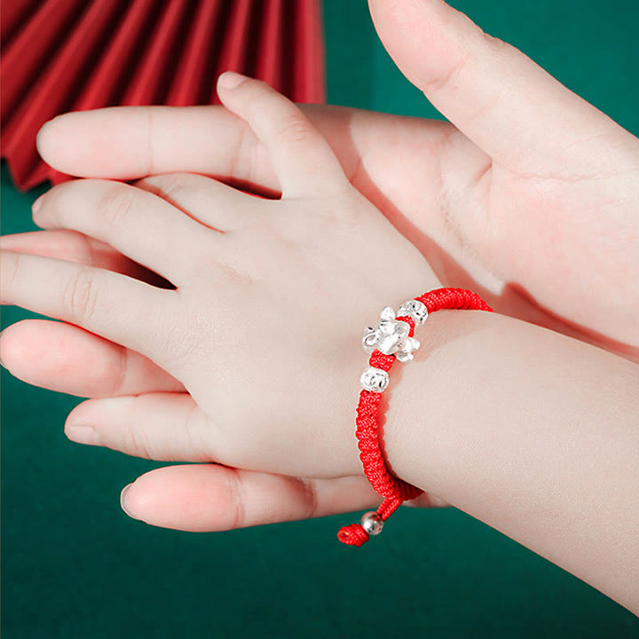 Braccialetto per bambini fatto a mano in corda rossa con Buddha Stones, in argento sterling 999, con zodiaco cinese