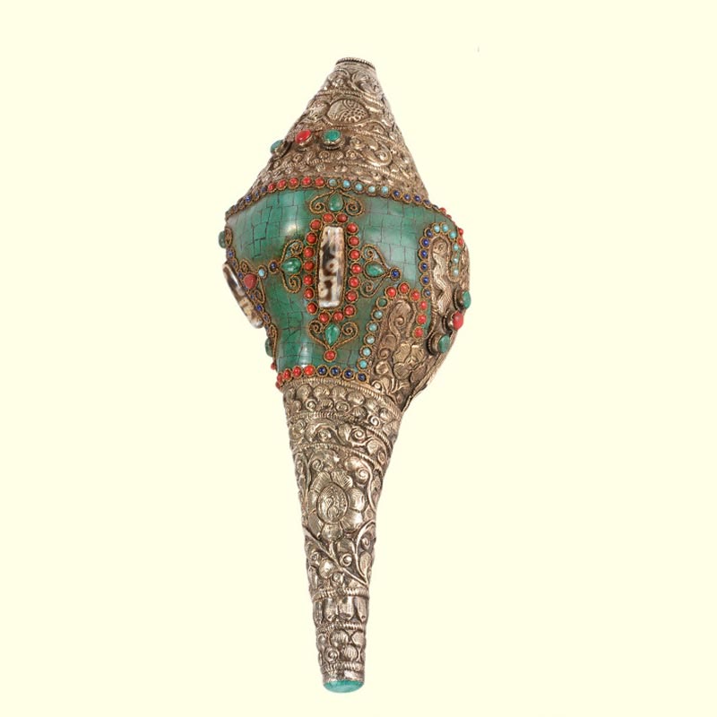 Decorazione positiva della ricchezza della conchiglia del Buddha Shankha Double Dorje incisa a mano tibetana