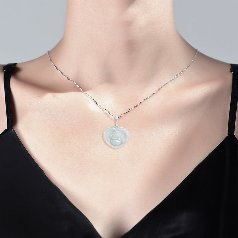 Collana con ciondolo Buddha Stones in argento sterling 925 con Buddha che ride, giada bianca, fortuna e benedizione - image 8
