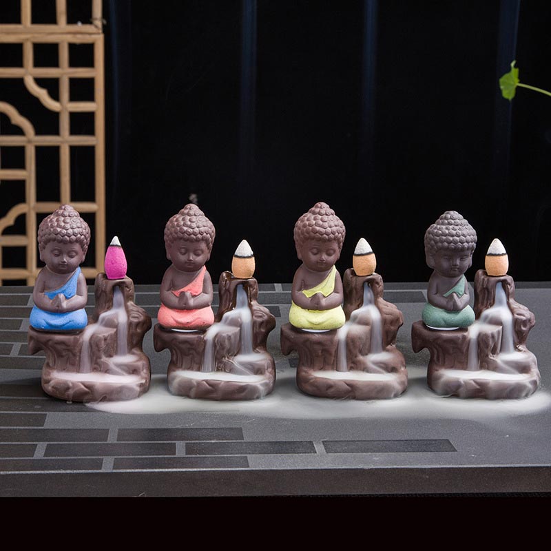 Buddha Stones Backflow Fumo Fontana Ceramica Benedizione Bruciatore Incenso Decorazione